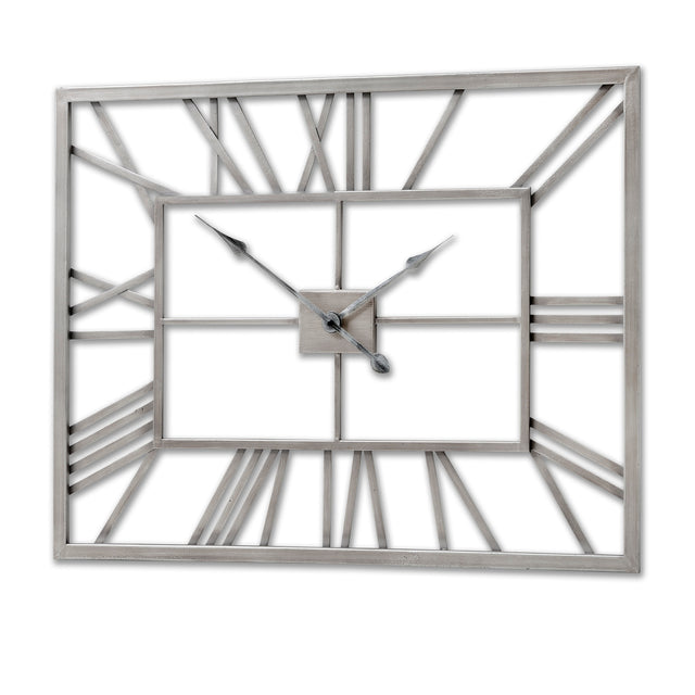 silver rectangular skeleton wall clock