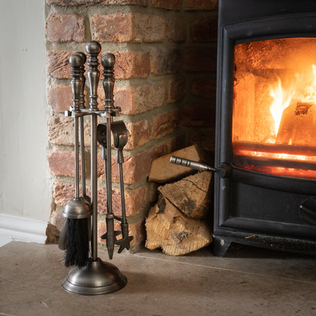 traditional companion set in antique pewter