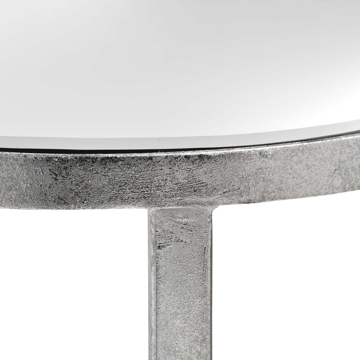 mirrored silver half moon table with cross detail