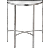 mirrored silver half moon table with cross detail