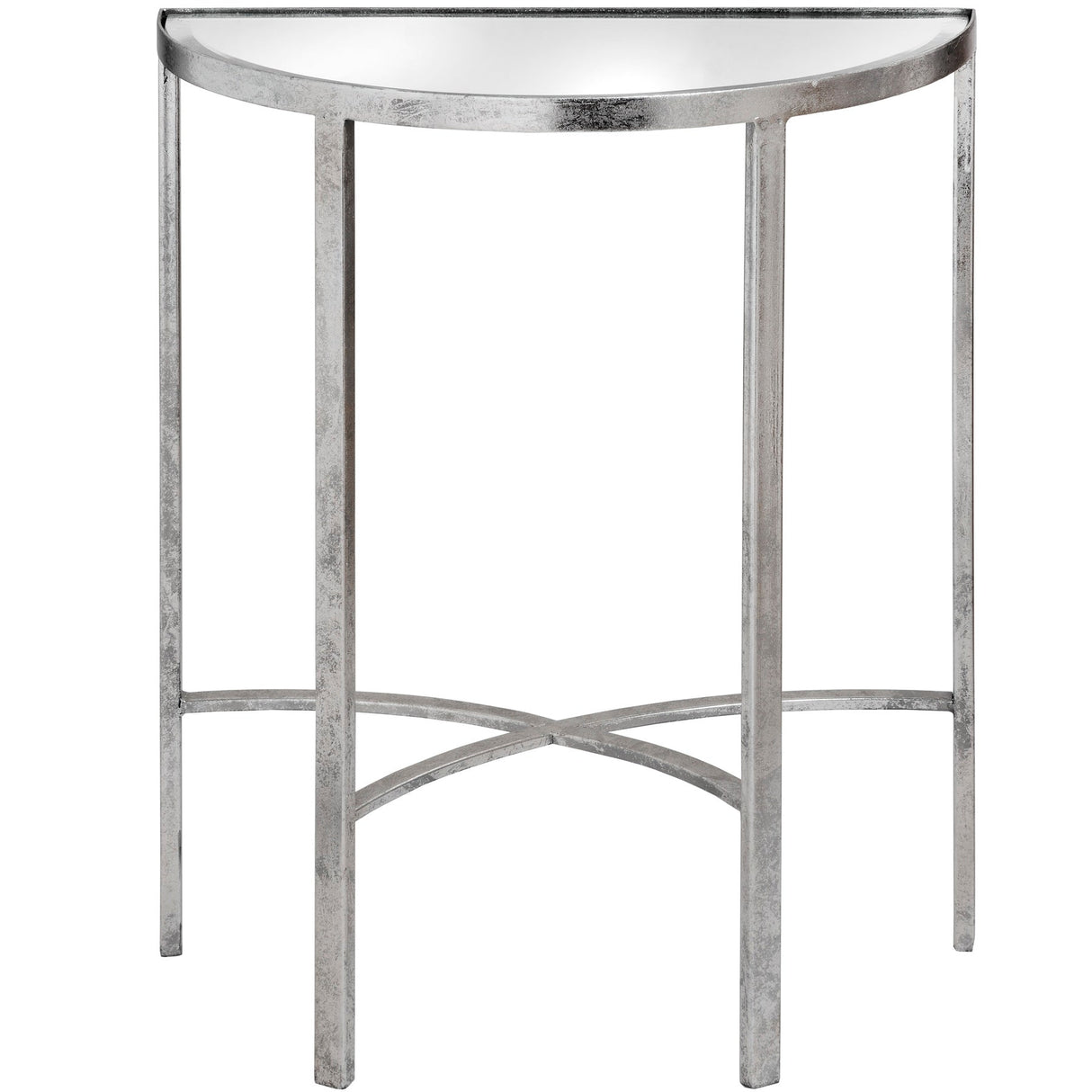 Colette Mirrored Silver Half Moon Table With Cross Detail