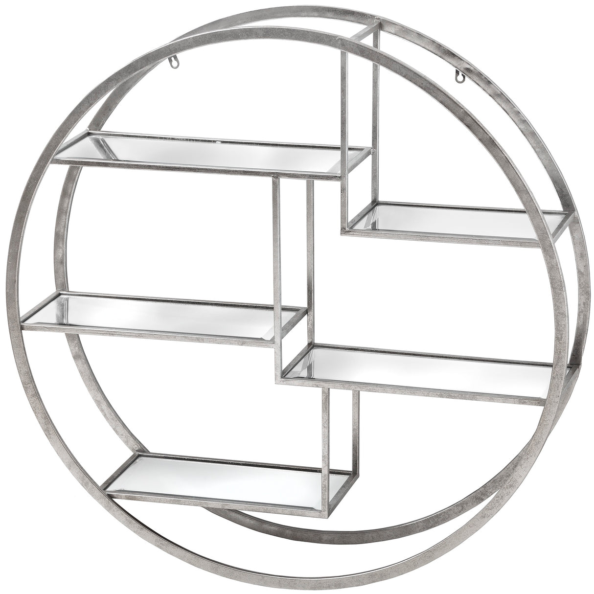 large circular silver wall hanging multi shelf