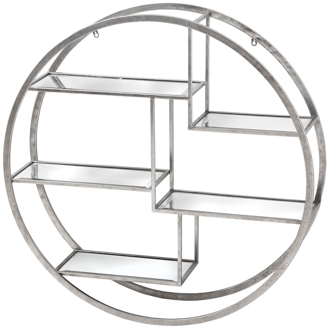 large circular silver wall hanging multi shelf