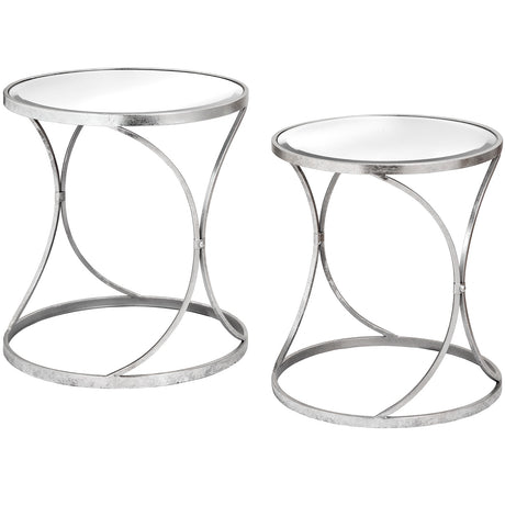 silver curved design set of 2 side tables