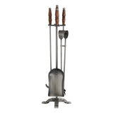 Nora Hand Turned Fire Companion Set In Antique Pewter With Wooden Handles
