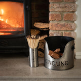 pewter finish logs and kindling buckets matchstick holder