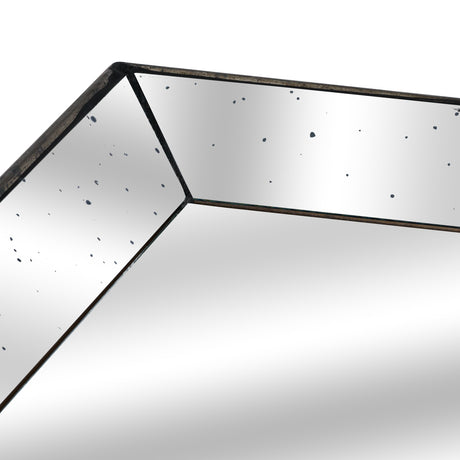 astor distressed mirrored square tray w wooden detailing lge