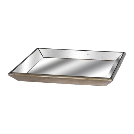 astor distressed mirrored square tray w wooden detailing lge