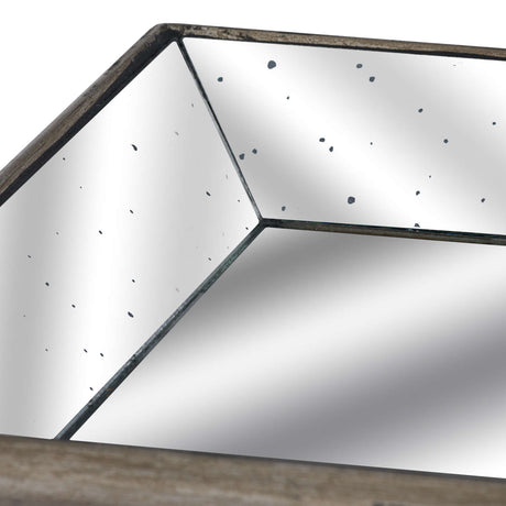 astor distressed mirrored tray with wooden detailing