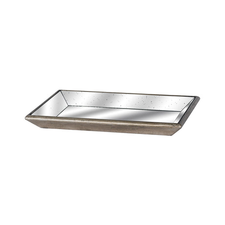 astor distressed mirrored tray with wooden detailing