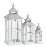 Chloe Set Of 3 White Window Style Lanterns With Open Top