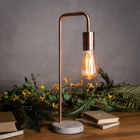 copper industrial lamp with stone base