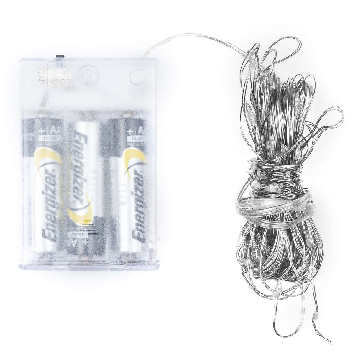 100 led battery micro lights silver wire 10m