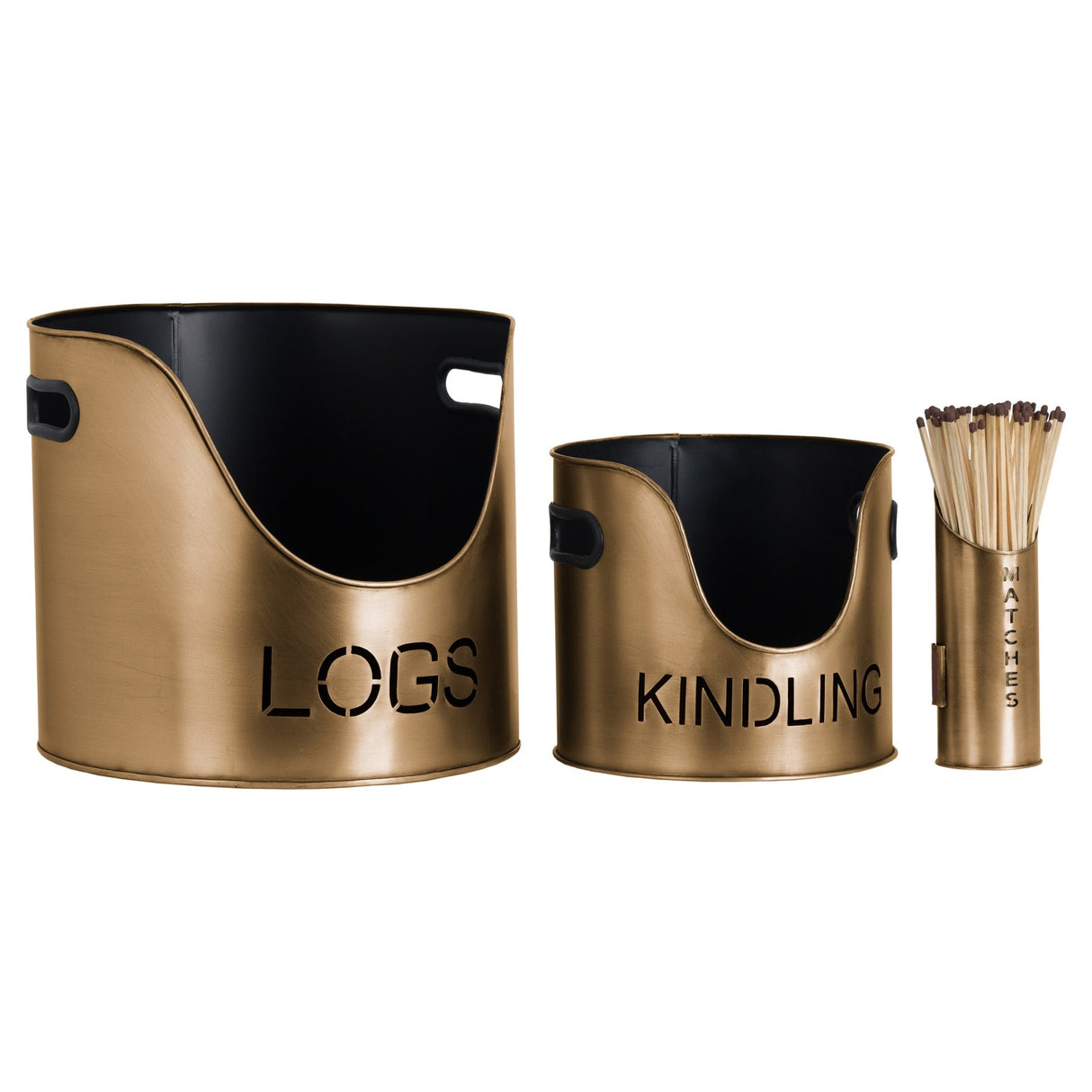 Lena Bronze Finish Logs And Kindling Buckets & Matchstick Holder