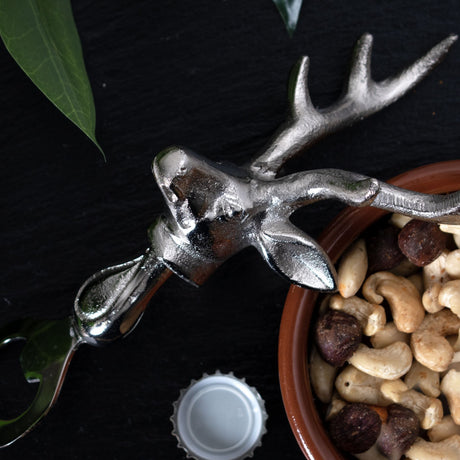 silver nickel stag head detail bottle opener