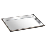 Veronique Distressed Large Mirrored Tray With Wooden Detailing