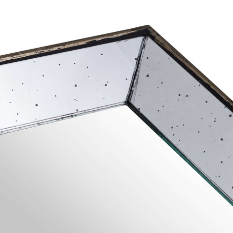 astor distressed mirrored square tray w wooden detailing sml