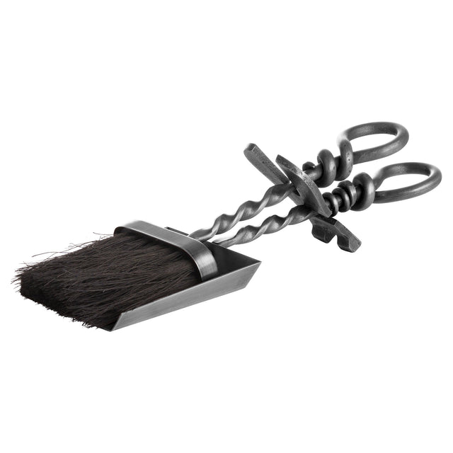 silver hearth tidy set with hand turned loop handle