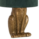 antique gold hare table lamp with green velvet shade