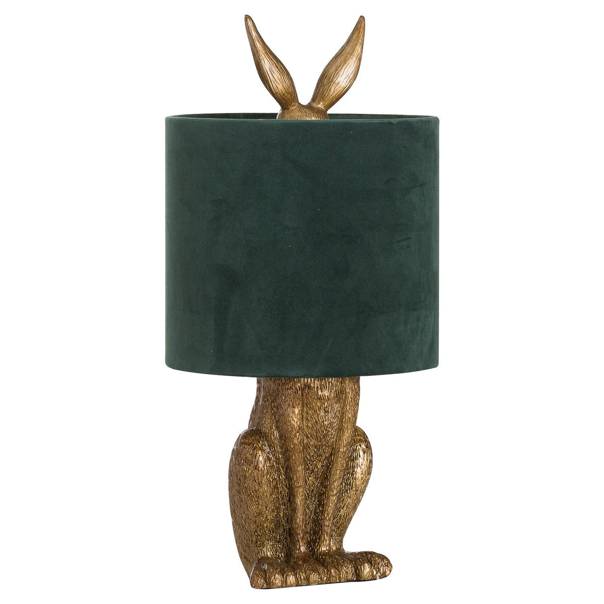 Chloe Antique Gold Hare Table Lamp With Green Velvet Shade