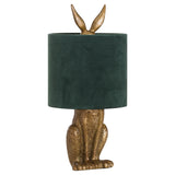 Chloe Antique Gold Hare Table Lamp With Green Velvet Shade