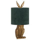 antique gold hare table lamp with green velvet shade