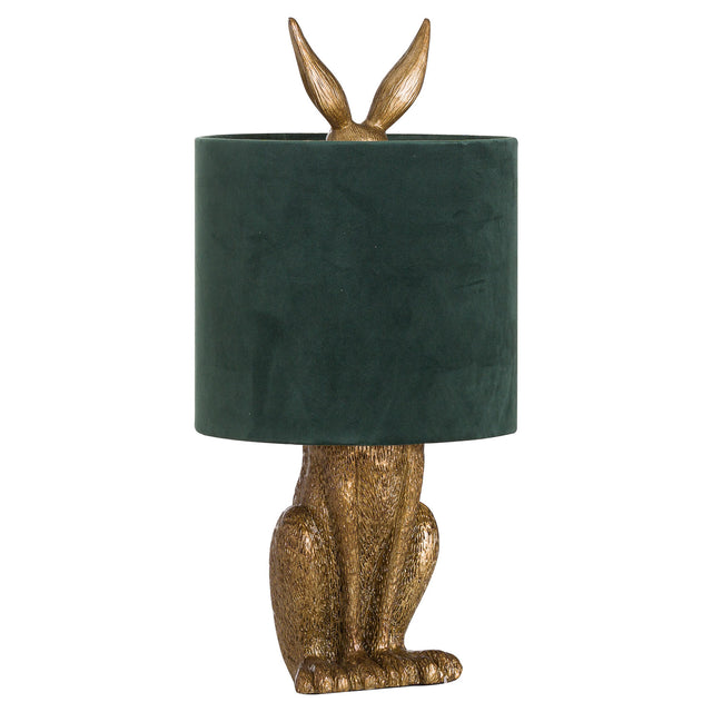 antique gold hare table lamp with green velvet shade