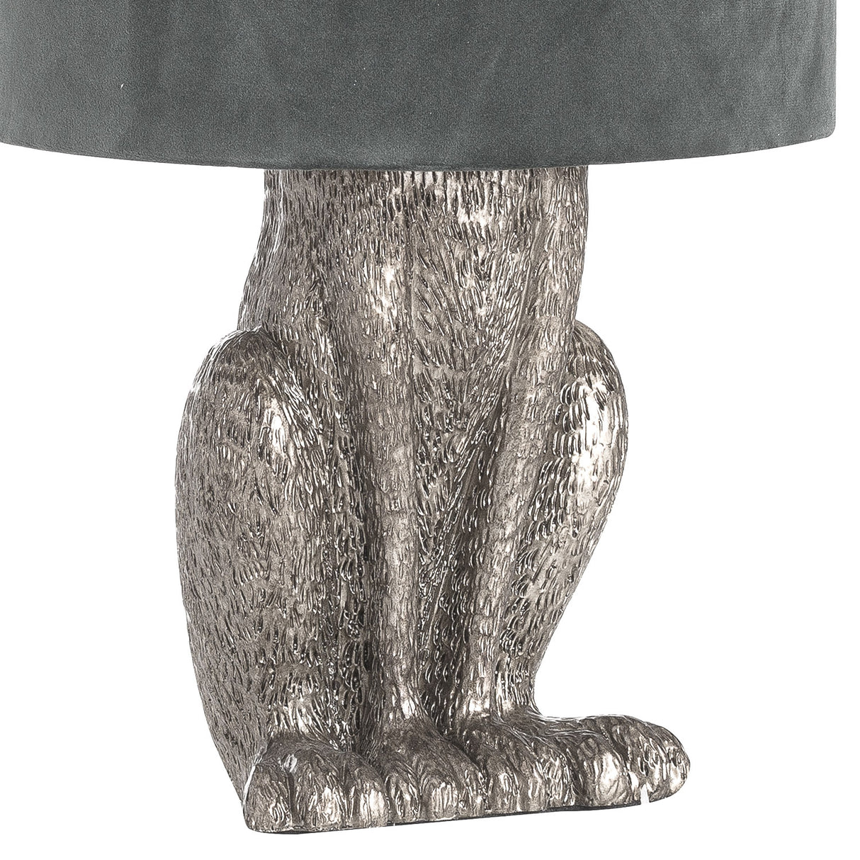 silver hare table lamp with grey velvet shade