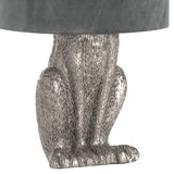 silver hare table lamp with grey velvet shade