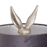 silver hare table lamp with grey velvet shade