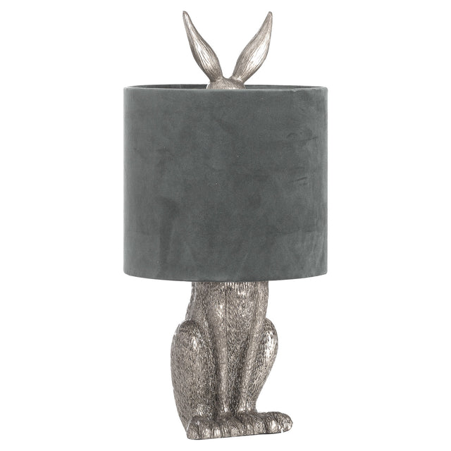 silver hare table lamp with grey velvet shade