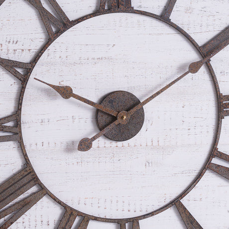 rustic wooden clock with aged numerals and hands