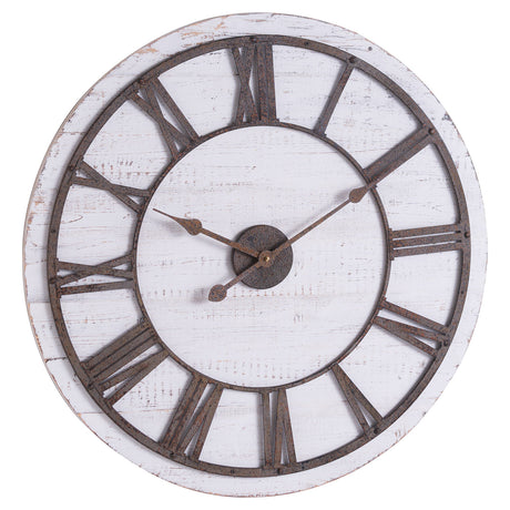 rustic wooden clock with aged numerals and hands