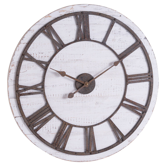 rustic wooden clock with aged numerals and hands