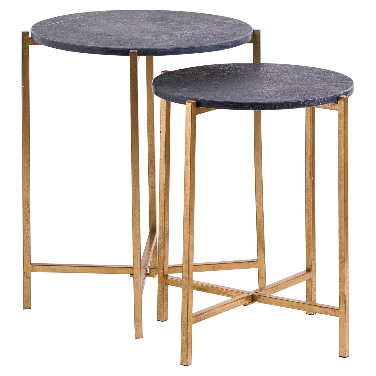 set of 2 gold and black marble tables
