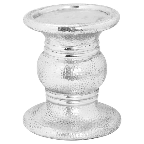 silver punch faced ceramic large candle holder
