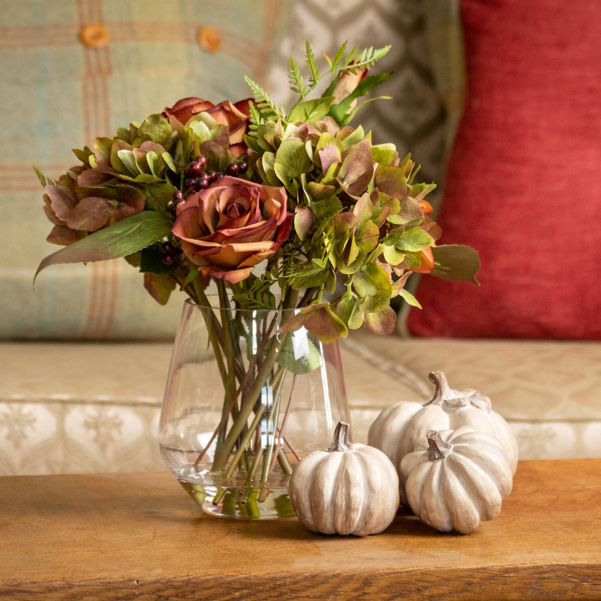 set of six carved wood effect pumpkins