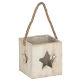 washed wood star tealight candle holder