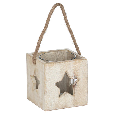washed wood star tealight candle holder