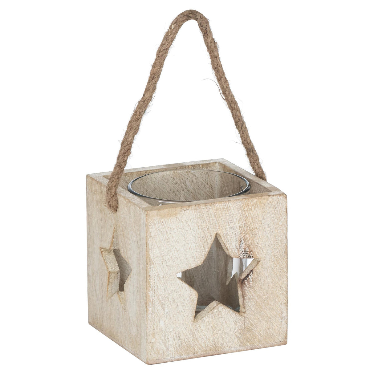 Lila Washed Wood Star Tealight Candle Holder
