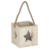 Lila Washed Wood Star Tealight Candle Holder