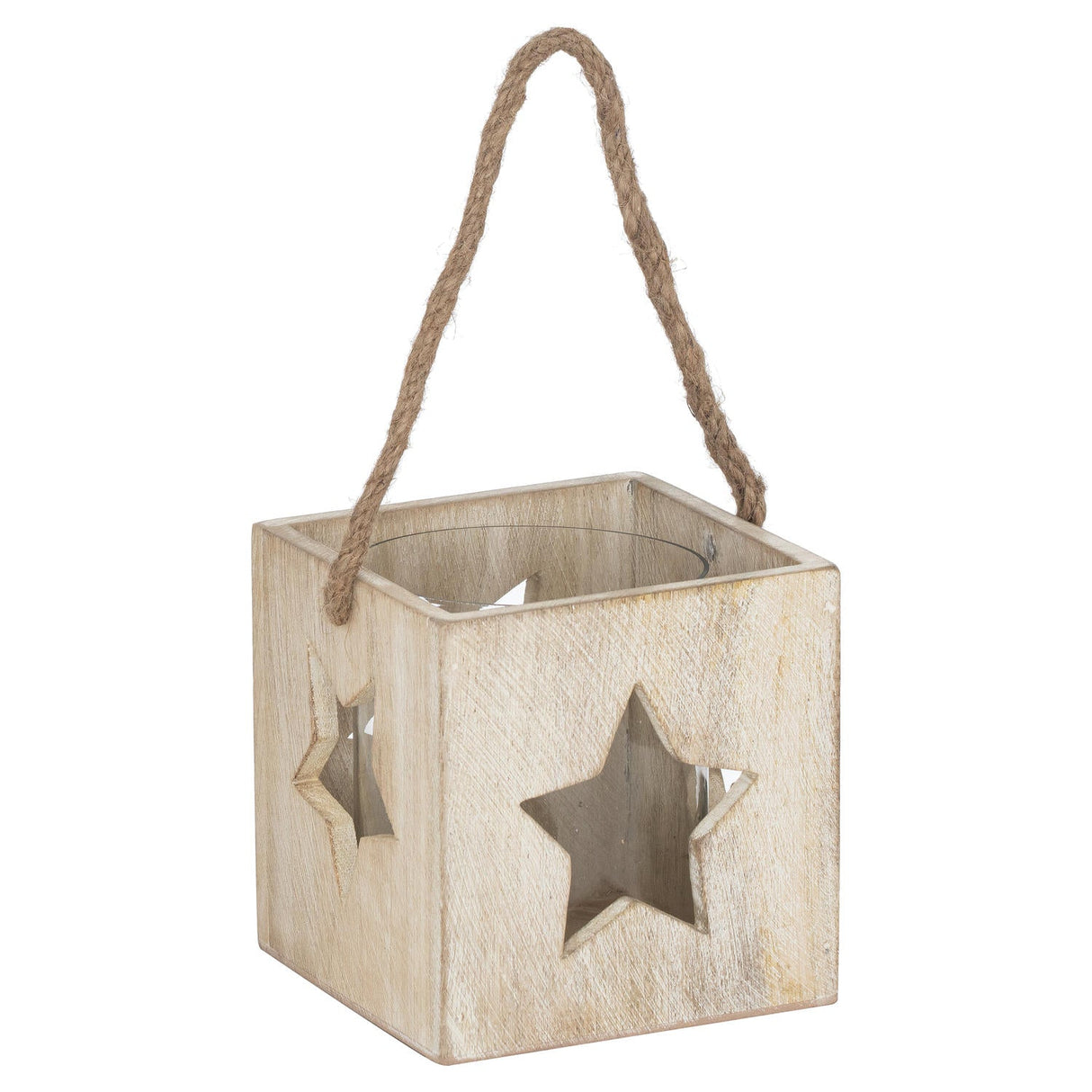 Lila Washed Large Wood Star Tealight Candle Holder