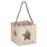 Lila Washed Large Wood Star Tealight Candle Holder