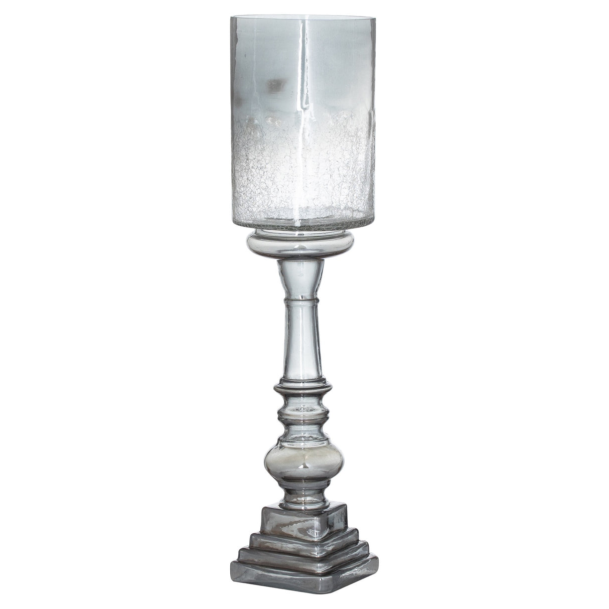 silver smoked midnight glass top tall candle pillar holder