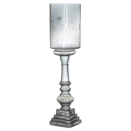 silver smoked midnight glass top tall candle pillar holder