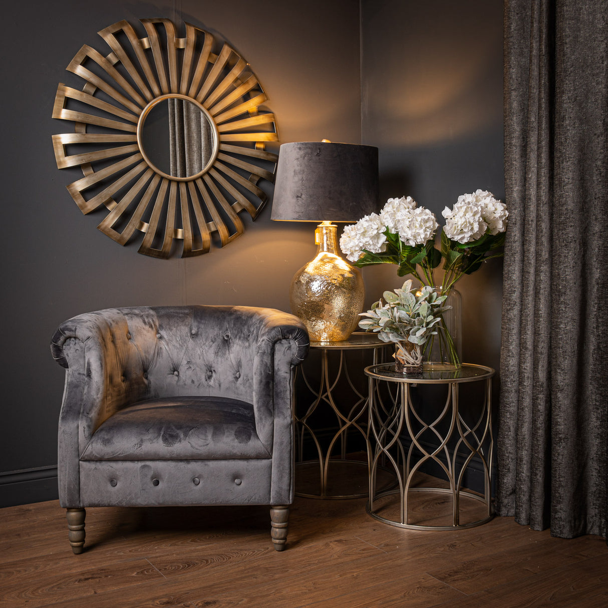 evi antique silver sunburst mirror