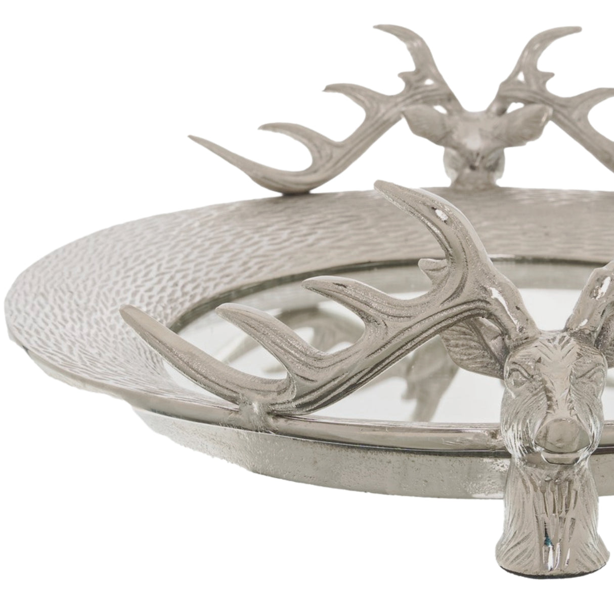 large mirrored tray with stag heads