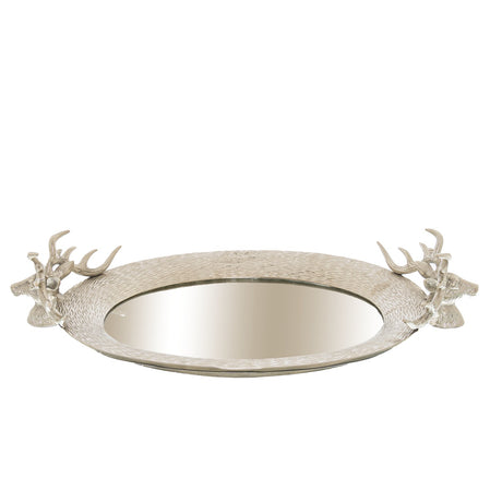 large mirrored tray with stag heads