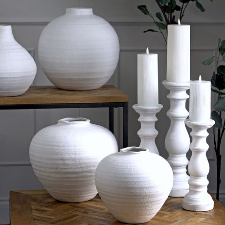 matt white ceramic column candle holder