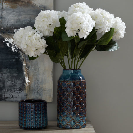seville collection large indigo scalloped vase